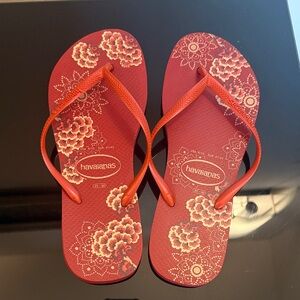 Havaianas Red Floral Flip Flops